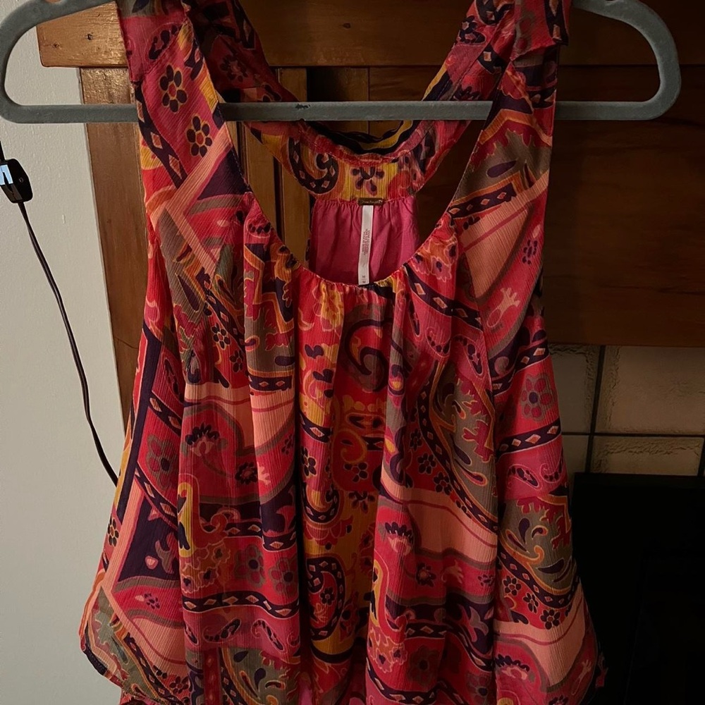 Free People Red Multi-Print Sleeveless Tank
